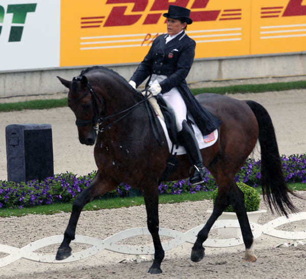 Shelly Francis of Loxahatchee, Florida on Doktor discovered why Aachen is named "The City of Water." The weather has been uneasonably cold--it's frequently wet during the Winter Equestrian Festival--and Shelly was caught in the worst of it during the CDIO5* Grand Prix Special. © 2013 Ken Braddick/dressage-news.com