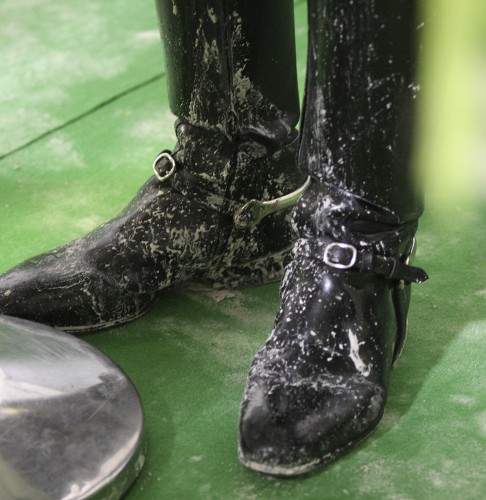 Lyndal Oatley's boots following her ride on Sandro Boy ©Ilse Schwarz, dressage-news.com